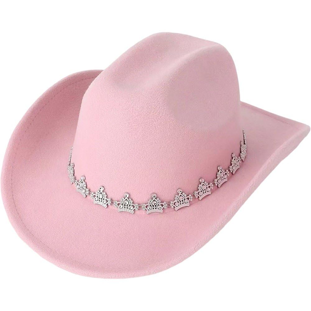 Sslvya Western Cowgirl Hat, Wide Brim Crown Decoration Western Cowboy Hat for Country Concert, Rodeo and Cowgirl Outfits