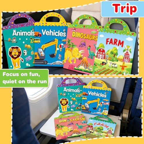 FUNCLASS 5 Pack Sticker Books for Toddlers, Reusable Travel Activity Set & Seek-and-Find with 200+ Animal Stickers, Coloring Games for Kids Party, Restaurant, On-the-Go - Image 3