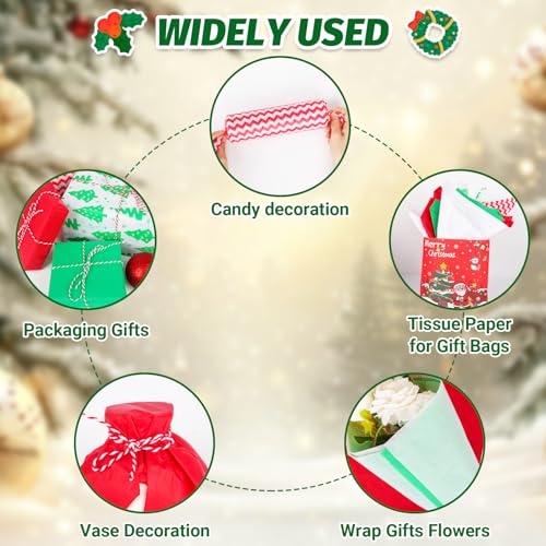 130 Sheets Christmas Tissue Paper, Christmas Gift Wrapping Paper Sheets 19.6 x 13.7 Inch,5 Festive Designs (Red,Green,White,Stripe,Xmas Tree) for Gift Bags, Xmas Presents,DIY Crafts & Party Decoration - Thumbnail 5