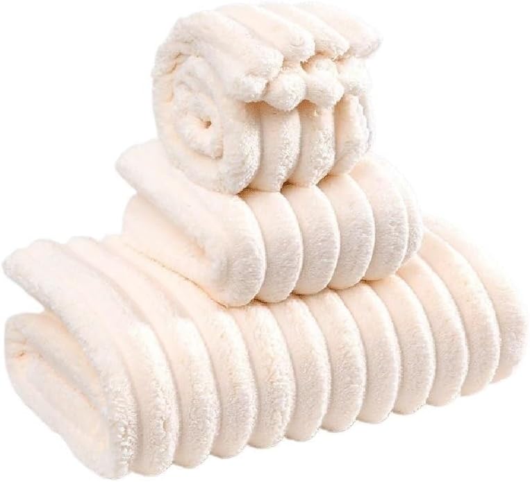 Towel Set Towel Dry Hair Cap Striped Flannel Set Thickened Bath Household