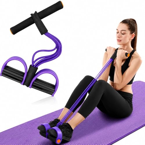 Image of RENRANRING Yoga Pedal Puller Resistance Band-4 Pull Reducer Tummy Training Foot Pedal Exercise Fitness Band, Body Building Stretching Band Men and Women