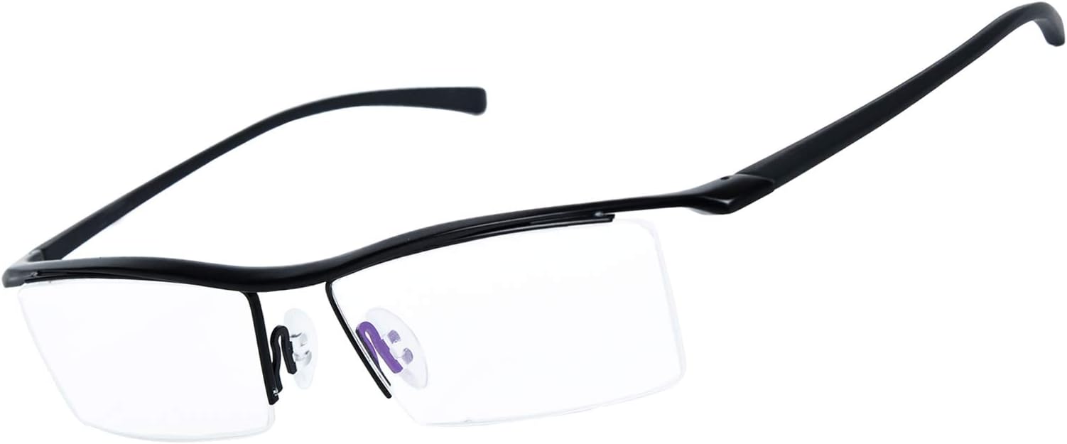 Agstum Mens Metal Frame Semi Rimless Business Glasses Clear Lens (Ag001-black, Non-Prescription Clear Lens)