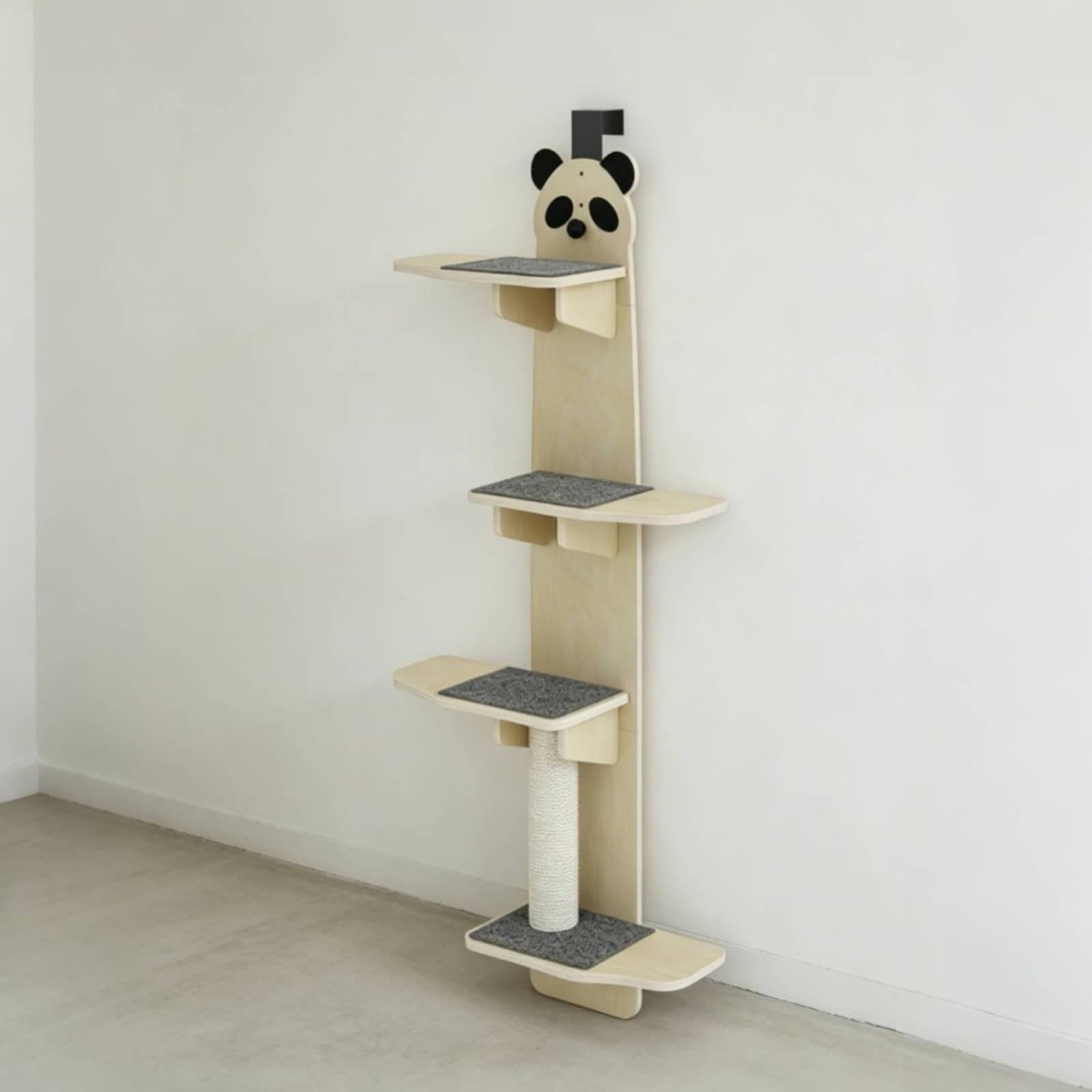 Gralara Tiragraffi Torre per Gatti Arrampicata Albero Piattaforme in HDF con Colonna Tappetini Graffianti E Pallina Gioco, Testa Di Gatto In Legno Massello Multistrato Da 15 Mm
