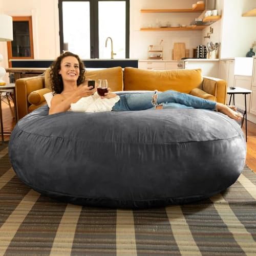 TRP Multifunctional Giant Bean Bag Chair 6 Foot with Soft Plush Comfortable Seating | Pretty Jet Black Color Zipper Closure Refilable Washable Cover Fluffy Cozy Lighweight Supportive Durable