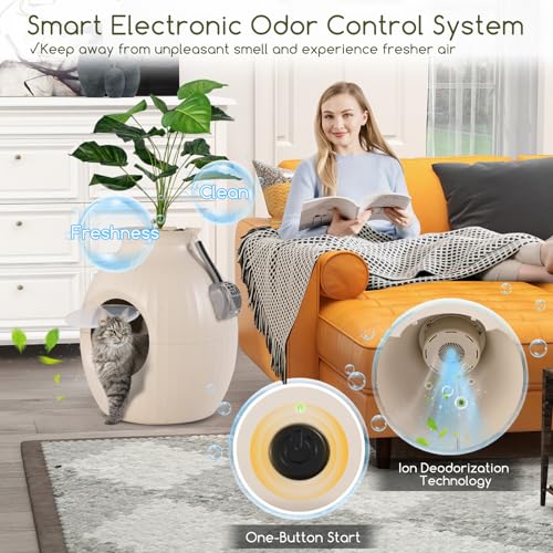 Caja de arena oculta para gatos Tangkula con sistema antiolor miniatura 3