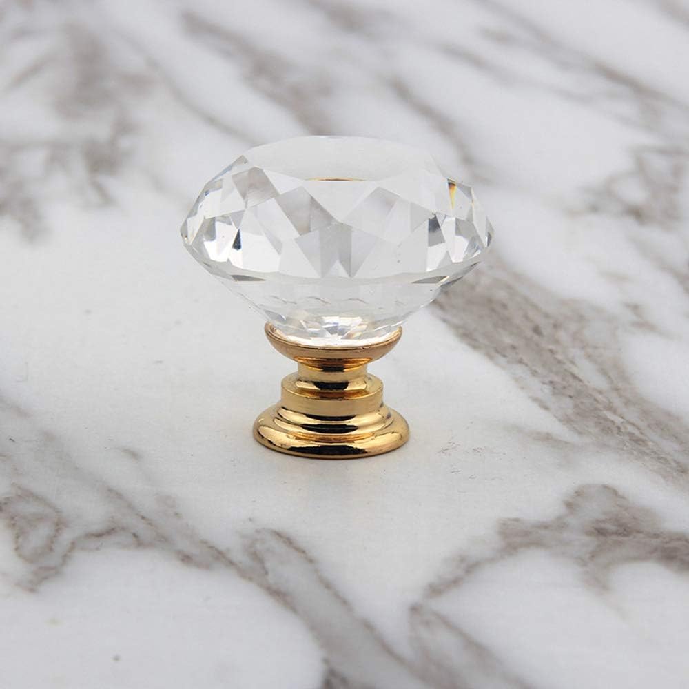 [12 PCS] 40mm Crystal Clear Glass Drawer Pulls, Attom Tech Home Diamond Shape Cupboard
