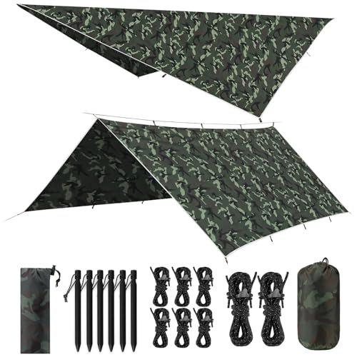 VOSOIR Toldo Camping 3X4M Impermeable, Ultraligero y Portátil Toldo de Refugio, Tienda de Campaña Hamaca, Protección UV, Anti Desgarro, Tarp para Picnic Pesca Camping Senderismo(Camuflaje)
