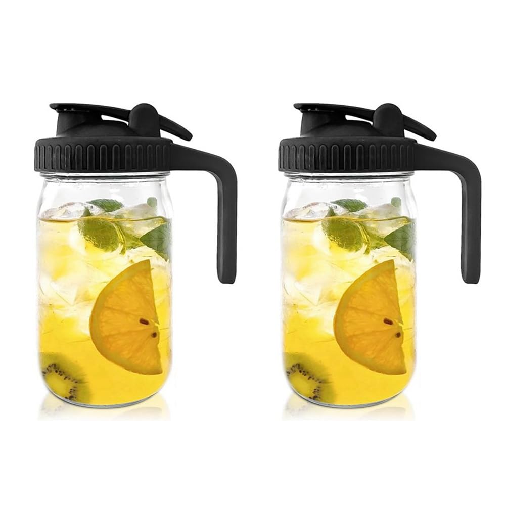 Tuesoa 2set 32OZ Jar Pour Spout Lid-Glass Pitcher with Lid,Breast Milk Pitcher,Seal for Juice,Milk,Coffee,Tea,Drink