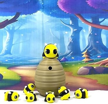 7Pcs 3D Printed Bees with Hive Egg, Articulated Bumble Bees Fidget Toys, Fidget ADHD Autism Toy - AMBEES-7X