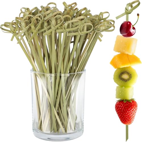 Alitree 300 Piezas Palitos de Cóctel, 11cm Pinchos de Bambú, Palillos de Dientes con Extremos Retorcidos, Palitos de Canape, para Cócteles, Barbacoas, Aperitivos y Frutas en Fiestas, Bodas, Cumpleaños