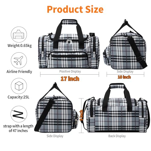 Image of 17 inch Small Duffle Bag, Gray /White | 25L, Multi Pockets, Carry On, Weekender Bag, Travel Gym Sport