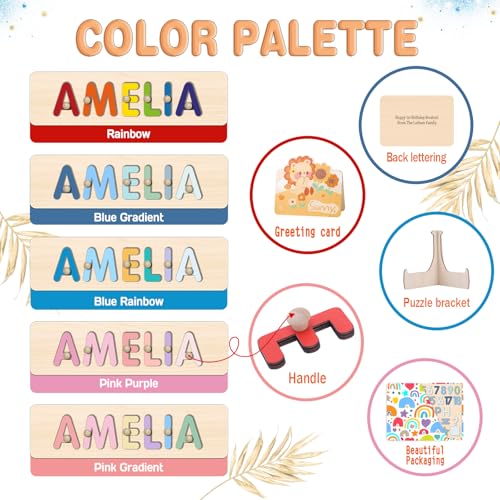 Image of Personalized Name Puzzle for Toddlers 1-3 Wooden Alphabet Shape Number, Montesorri Toys for 1 Year Old 2 3 4 5, Customized Baby Gifts 1st Birthday for Girls & Boys Preschool Educational