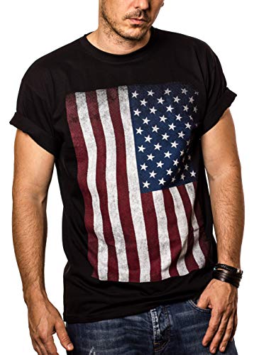 MAKAYA Camiseta con Bandera de Estados Unidos/Americana Negra L