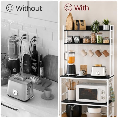 Image of 5-Tier Kitchen Organizer Rack-Multipurpose Microwave Stand for Kitchen Platform & OTG Oven-Steel Utensils Storage Shelf with Hooks - Engineered Wood & Metal Rack for Home- 80x40x170 cm -White /Black