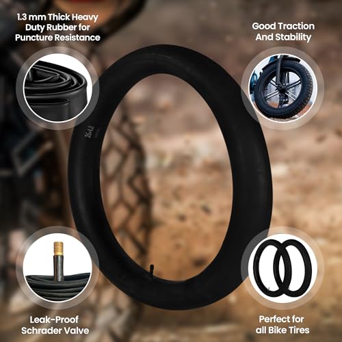 HEB - Heavy Duty Bike Tube for Ebike Tires - Puncture Resistant Inner Tube for 20x4 / 26x4 Bike Tire, Fat Tire Tube, MTB, 20 inch x 4.0 inch and 26 inch x 4.0 inch Bike Tubes (20" x 4", 1 Pack)