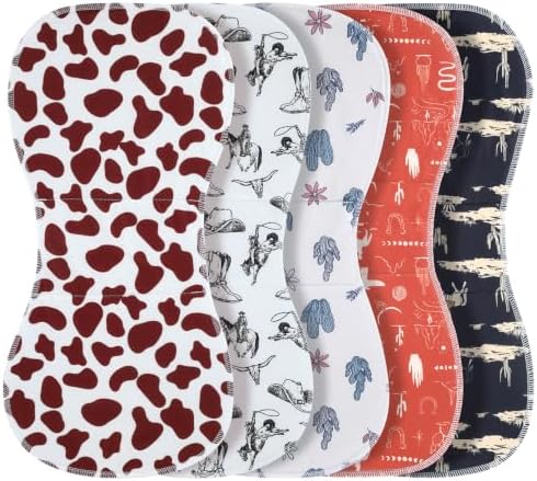 Yumoin 5 Pcs Western Baby Burp Cloths Absorbent Burping Rags Cowboy Baby Stuff for Newborn Boys and Girls Shower Gifts