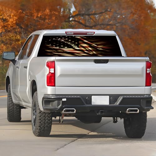 Image of Rear Window Decals for Trucks - 65x17.3 in Back Window American Flag Decals Fit Most Pickup Trucks SUV, Vinyl Back Window Decal Truck Rear Window Graphics for Personalized