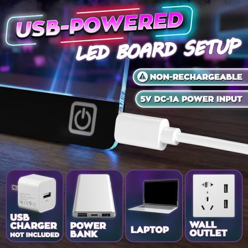 LED Drawing Board with USB-C Power – 16 Inch Acrylic Light Board for Tracing with Edge-Lit Color-Changing Glow, 7 LED Colors, 6 Light Modes – Plug-and-Play Kit with Markers, Stands, Gift Box (Black) — view 3