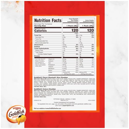 Image of Goldfish Dynamic Duo Variety Pack, Colors Cheddar & Flavor Blasted Xtra Cheddar, Snack Packs, 20 Ct