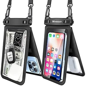 Niveaya Double Space Waterproof Phone Pouch – 2 Pack, Waterproof Phone Lanyard Case with iPhone 16/15/14/13/12 Pro Max up to 8.3″, Phone Dry Bags for Vacation Beach Pool Kayak Cruise Travel Essentials