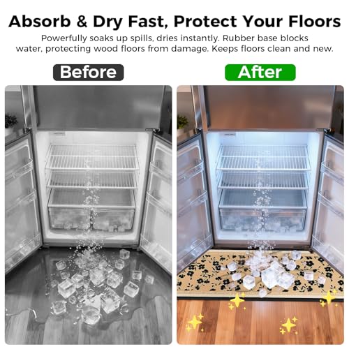 Image of Fridge Mat - 9.1 inch x 38.6 inchRefrigerator Mats with Water Absorbent, Leak-Proof Rubber Backing, Easy to Clean, Bohemian Design, Protect Floors from Spills (Floral)