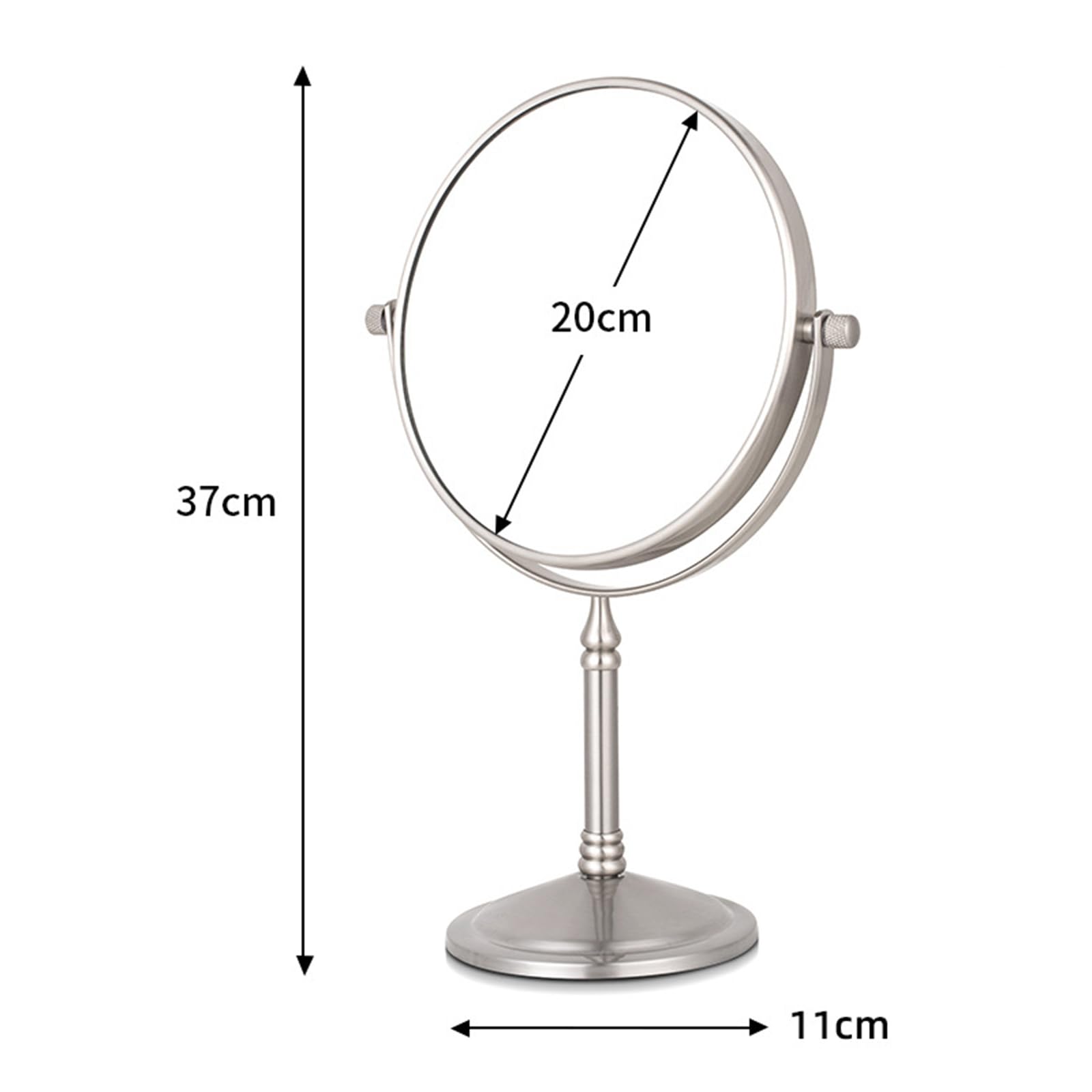 20 cm (8") Lustra powiększające na nóżkach, dwustronne lusterka toaletki obracane o 360° z uchwytem łazienkowym, szczotkowany nikiel, powiększenie x5