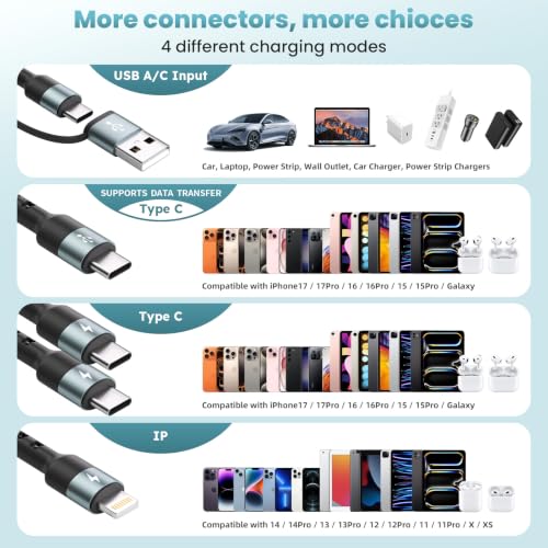 Image of Travel Essentials Multi Charging Cable,4 in 2 USB C Splitter Cable 2Pack 5F