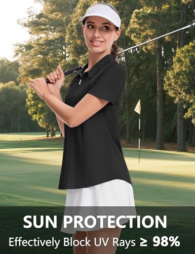 Image of LOMON Womens Golf Polo Shirt Summer Short Sleeve Quarter Zip Outfit