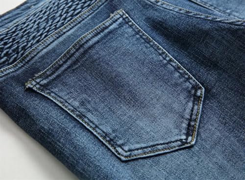 Men's Patchwork Vintage Biker Jeans Hip Hop Slim Straight Cycling Pants3