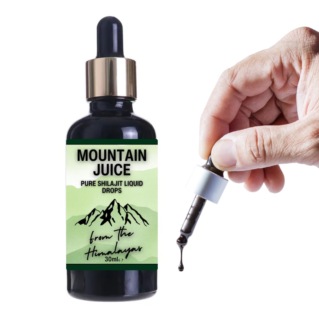 Gocce liquide di Shilajit puro 30ml Tintura da viaggio. Succo di montagna potente e potente, resina minerale ayurvedica naturale. Elevata resistenza per la resistenza, fulvico himalayano.