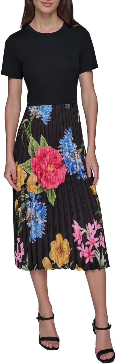 Karl Lagerfeld Womens Printed Pleated Satin Shirt Dress