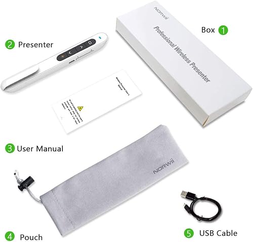Miniatura 9 de KNORVAY N76 Green Presentation Clicker Control remoto inalámbrico recargable con luz verde, puntero de presentación de 330 pies Soporte de avance de