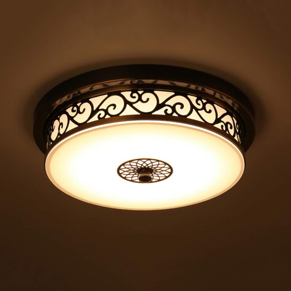 Vintage Round Ceiling Light Glass Lamp Shade LED Ceiling Lamp Antique Bronze Metal Ceiling Lighting For Bedroom Living Room Hallway Dining Room,Stepless Dimming-Dia 50cm