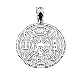 Firefighter Maltese Cross Sterling Silver with Prayer Blessing Pendant
