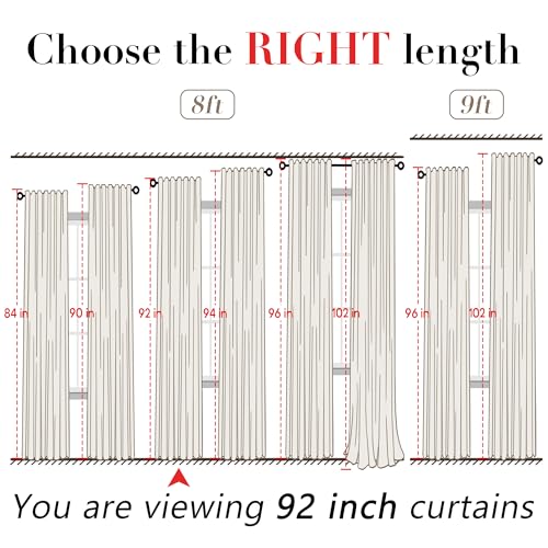 Image of XTMYI Linen Drapery 92 Inch Curtains Length 2 Panels Set, Back Tab Sheer Window Curtains Living Room Bedroom, 50x92 Inches Long, Cream