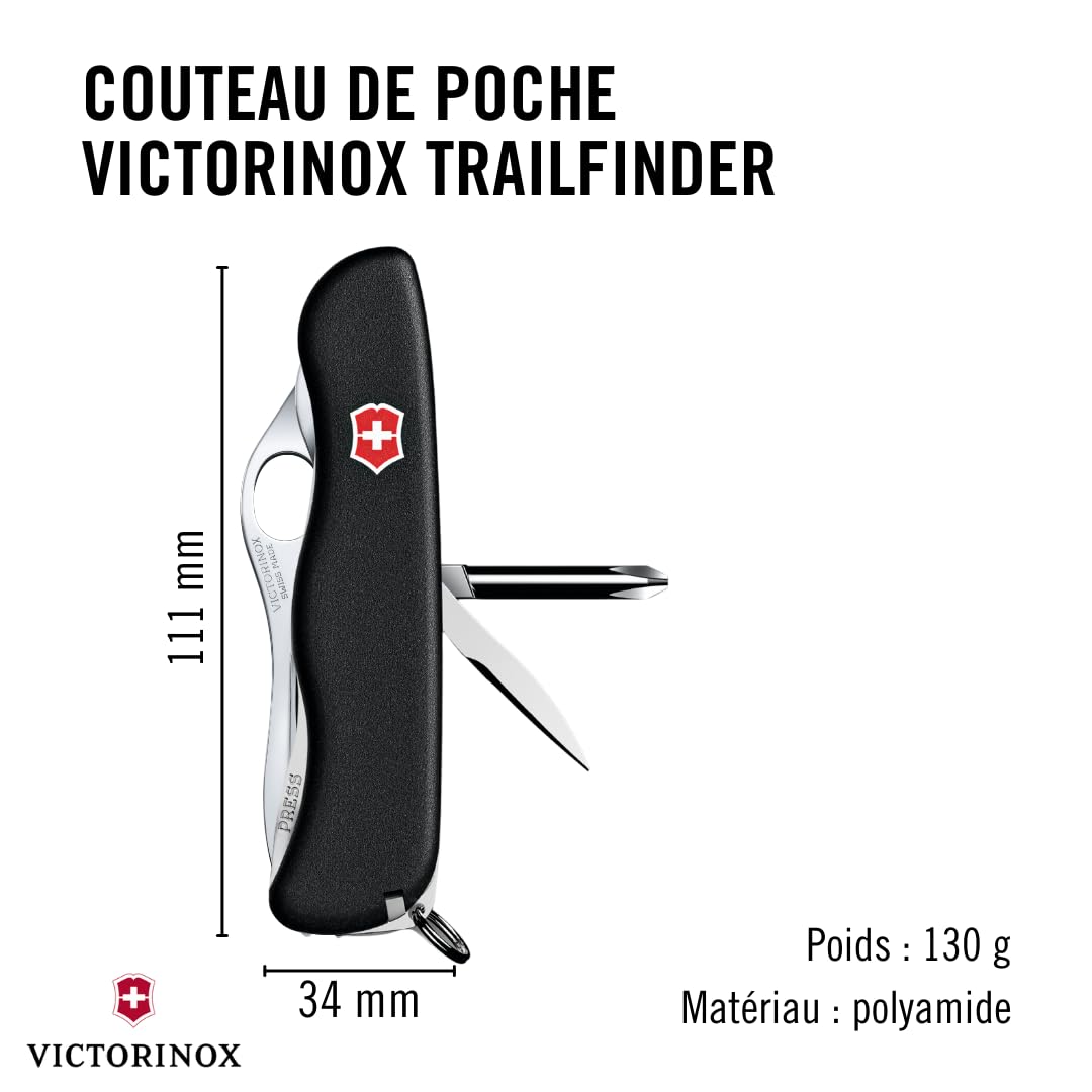 Couteau de poche Victorinox Trailmaster (12 fonctions, lame blocable, tournevis Phillips, scie à bois, décapsuleur blocable)