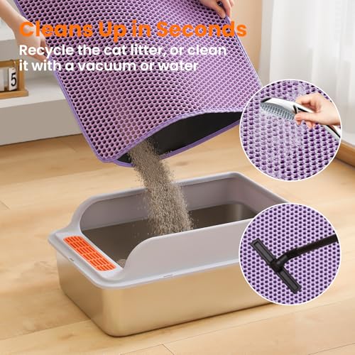 Image of Cat Litter Mat,Large Honeycomb Double Layer Cat Litter Trapping Mat, Non Slip Waterproof Urine Proof Cat Litter Box Mat, Kitten Supplies and Essentials