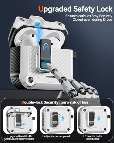 Image of Dual Safety Lock for AirPods 4 Case 2024, Compatible with MagSafe - Designed with Automatic Switch and Phone Stand, Includes a Cleaner & Keychain - Rugged Tough Hard Shell for Apple AirPods 4