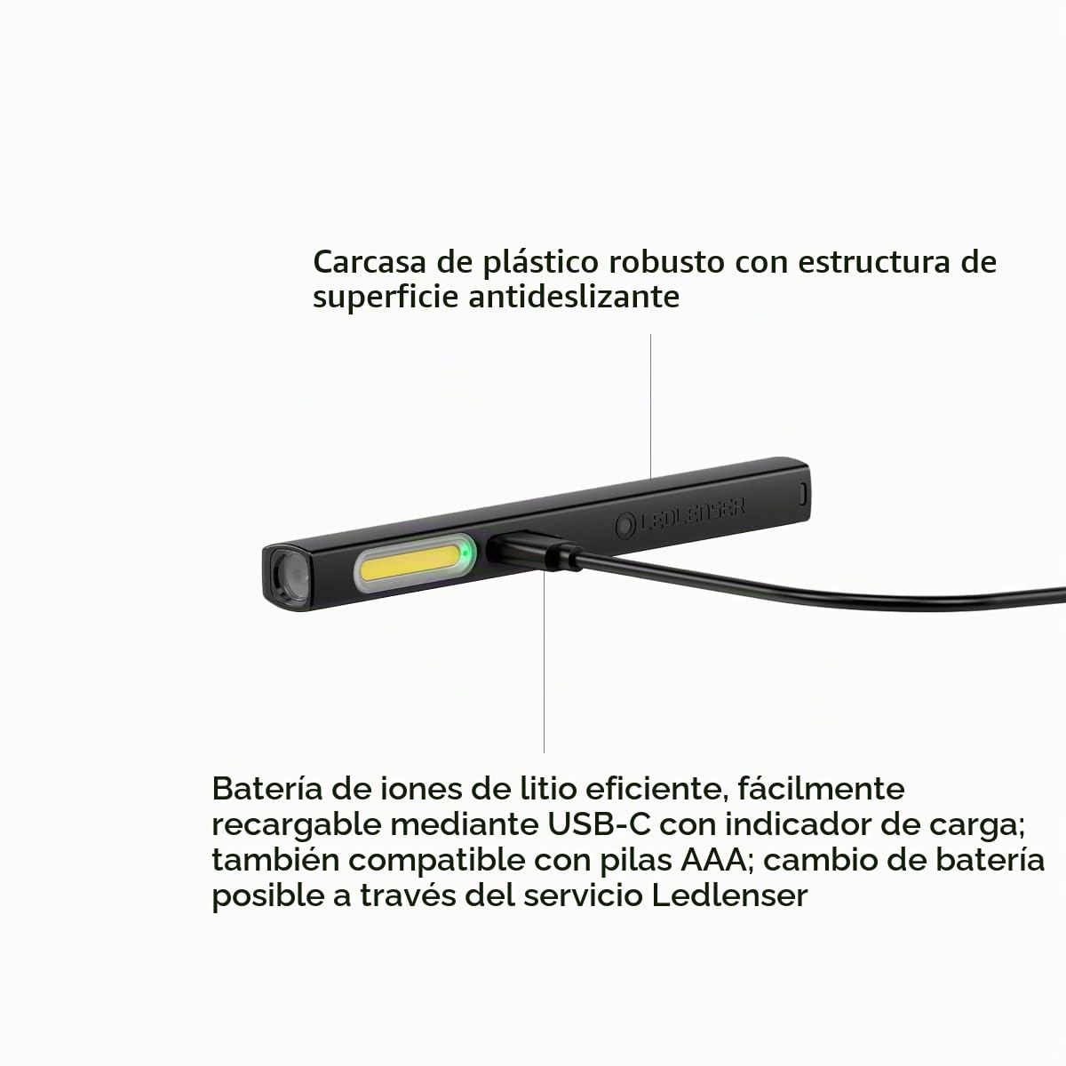 Ledlenser W2R Work Rechargeable COB Work Light, 220lm, USB-C Pen Torch | 61g, haz focalizado y haz amplio, hasta 7h de autonomía, clip resistente, 7500K, IP54, para mecánicos, electrisistas