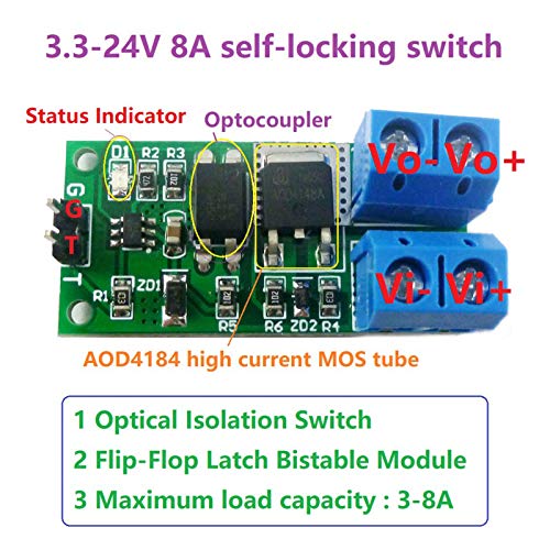 DECDEAL 3.3V-12V 3-8A Low Pulse Trigger Board Flip-Flop Latchs Módulo de relé Chave biestável de tra
