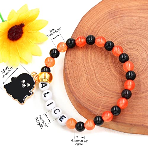 Image of Uloveido Black Orange Jade Charms Halloween Bracelets All Saints' Gift - DIY Customized Name Beaded Bracelet