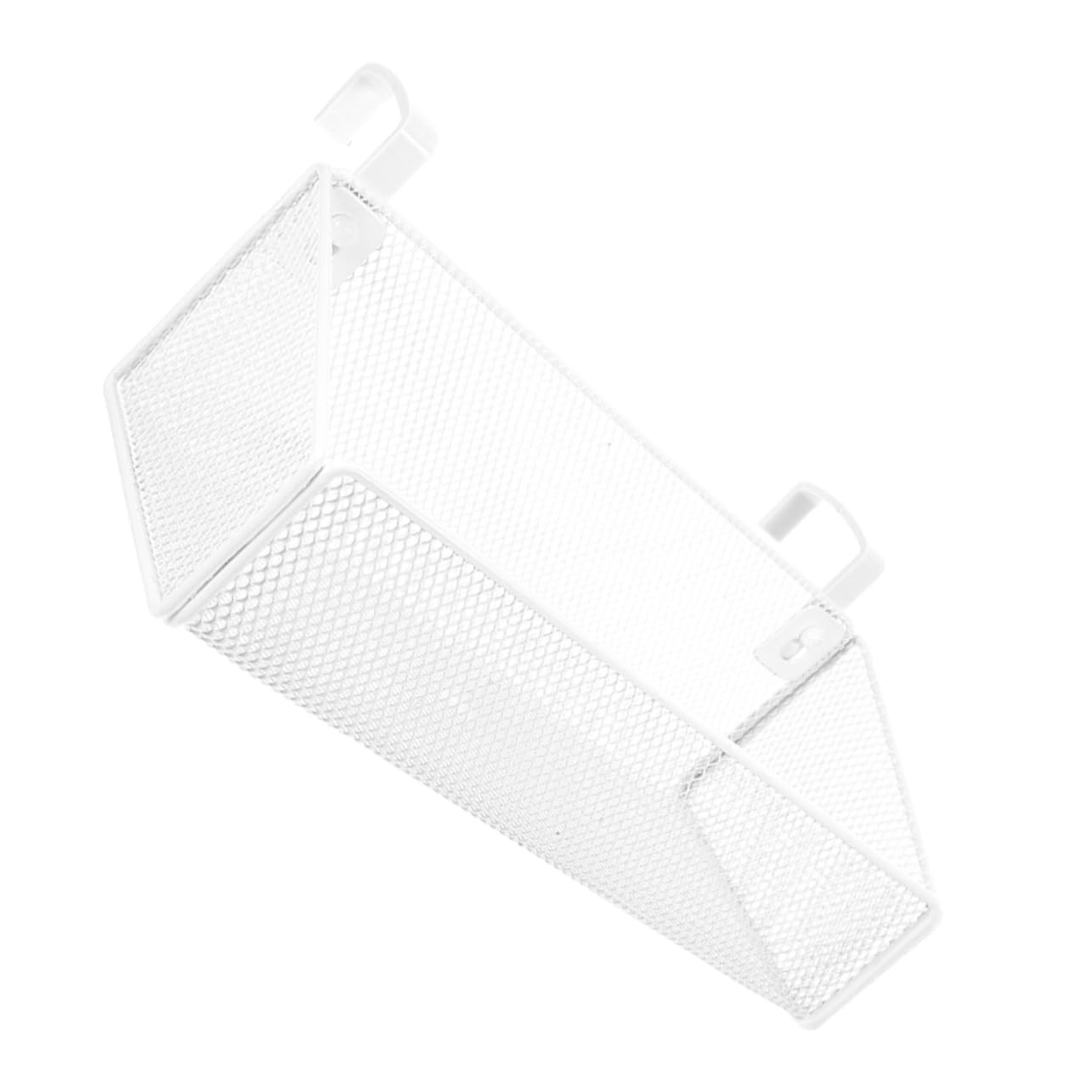 VILLCASE Bedside Hanging Storage Basket Metal Mesh Organizer with Hook for Dorm Room Essentials Phone Stand Multi Use Desk Storage for Bunk Beds Bedrooms Small White Hook