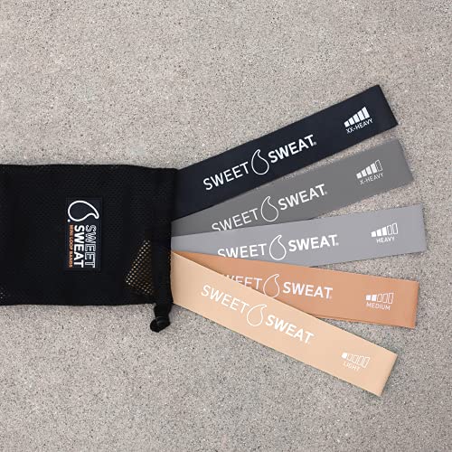 Sweet Sweat Mini Loop Resistance Bands - Set of 5 | Exercise Hip Booty Bands for Squats, Lunges, Physical Therapy, Yoga, Pilates, Rehab and Home Workout | Non-Latex Elastic Bands Includes Carry-Bag - Image 7