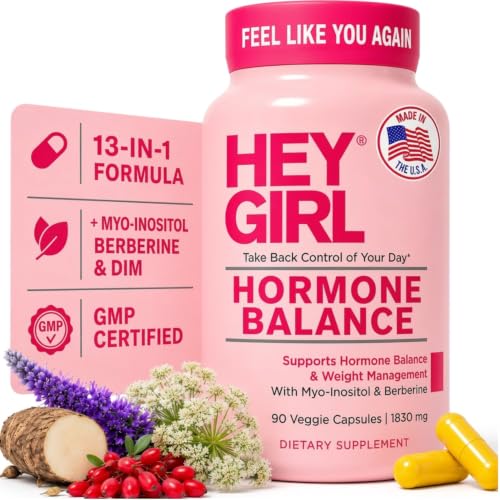 Hey Girl Hormone Balance for Women - DIM Myo-Inositol & Berberine Supplement for Menopause Perimenopause PMS & PCOS Support - Mood Energy & Cycle Support with Maca & Black Cohosh 90 Capsules