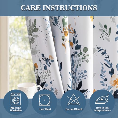 Image of MYSKY HOME 95% Blackout Floral Curtains 90 inch Long for Bedroom Living Room Flower Patterned Room Darkening Thermal Insulated Soundproof Grommet Window Treatments, 2 Panels, 52 inch Wide, Yellow and Blue