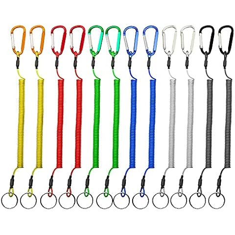 HiBD Retractable Tether Multi Colored Coiled Lanyard Fishing Lanyard Safety Rope 12pcs with Carabiner for Fishing Hunting Hiking Boating Camping Tools Cover