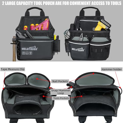 Image of MELOTOUGH Professional Tool Belt with Suspenders Carpenter Tool Belt Combo Organizer Tools Pouch Suspenders with 32 Pockets and Loops fits 34 inch-48 inchWaist