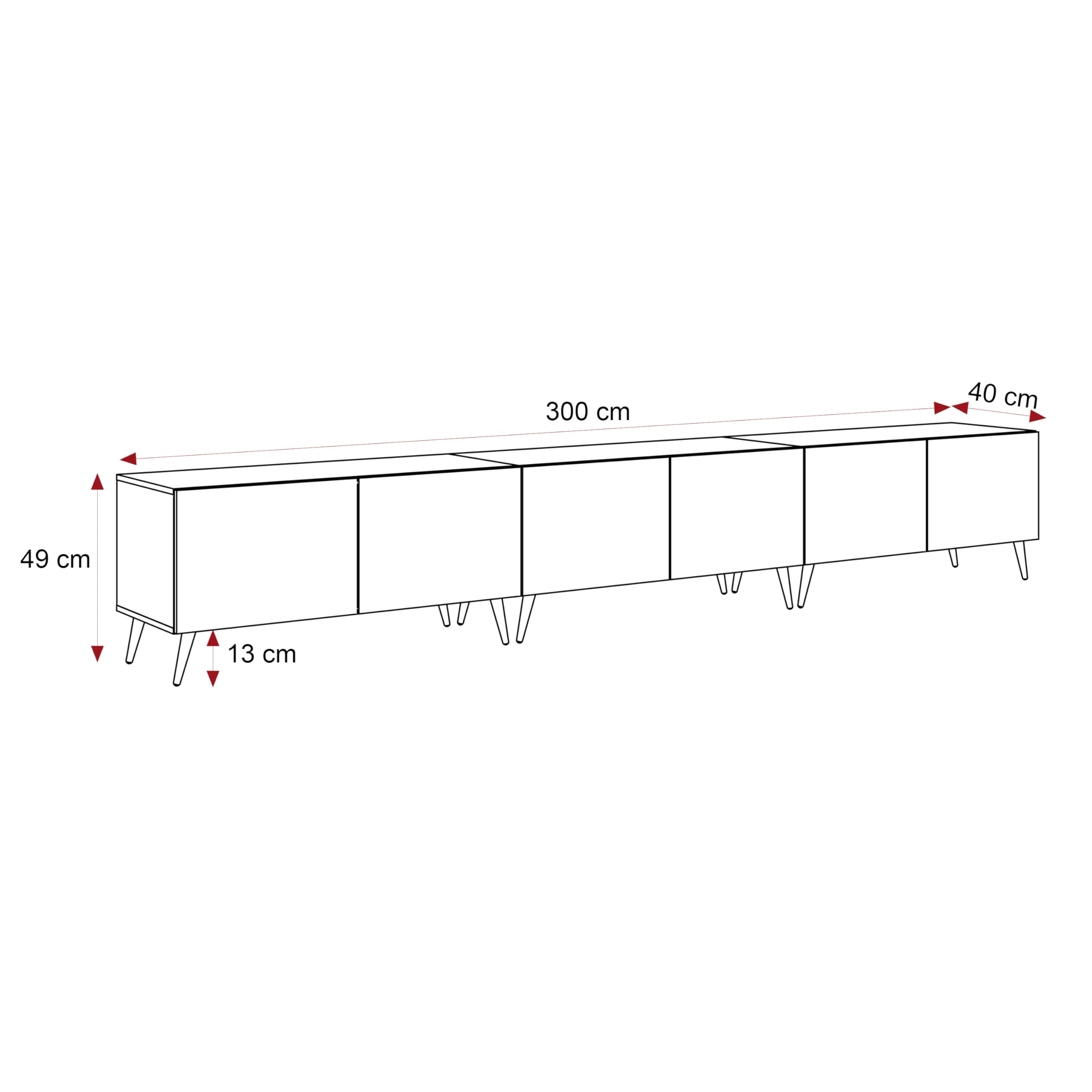 100/200/300 cm TV Lowboard Weiß Hochglanz 300cm mit 6 Praktischen Großen Fächern und LED Beleuchtung - TV Lowboard Stehend Passend Für Stilvolle Wohnräume