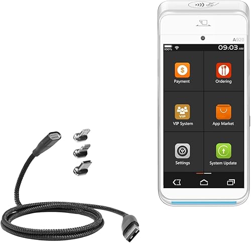 Cable para Pax A920 (cable por BoxWave)  MagnetoSnap PD AllCharge Cable (100 W), imán PD 100 W Cable de carga USB tipo C Micro USB para Pax A920