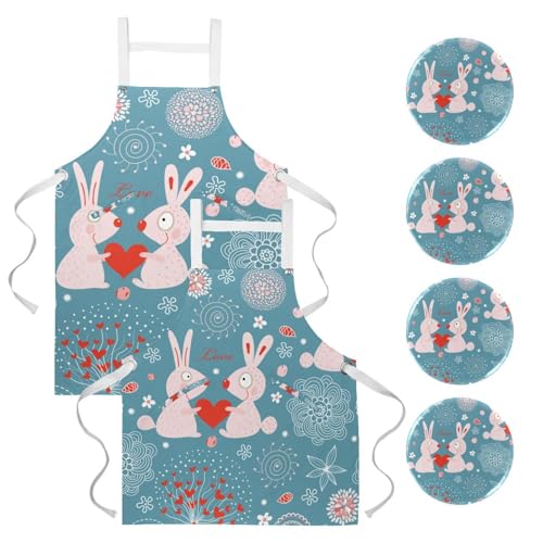 Tablier de cuisine Lapin Love Floral idéal pour pâtisserie et restaurant